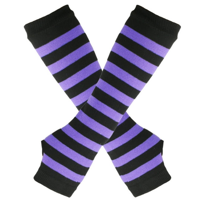 Zhuge Guantes largos sin dedos a rayas para mujer, calentadores de brazos tejidos de invierno para punk rock, cosplay, gótico, fiesta de Navidad, negro y morado
