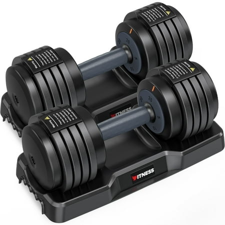 GIKPAL 50lbs(25lb*2) Adjustable Dumbbells Quick Select 5-25lbs set of 2 Adjustable Free Weights Plates with Rack for Women and Men for Home Gym Full Body Workout Fitness
