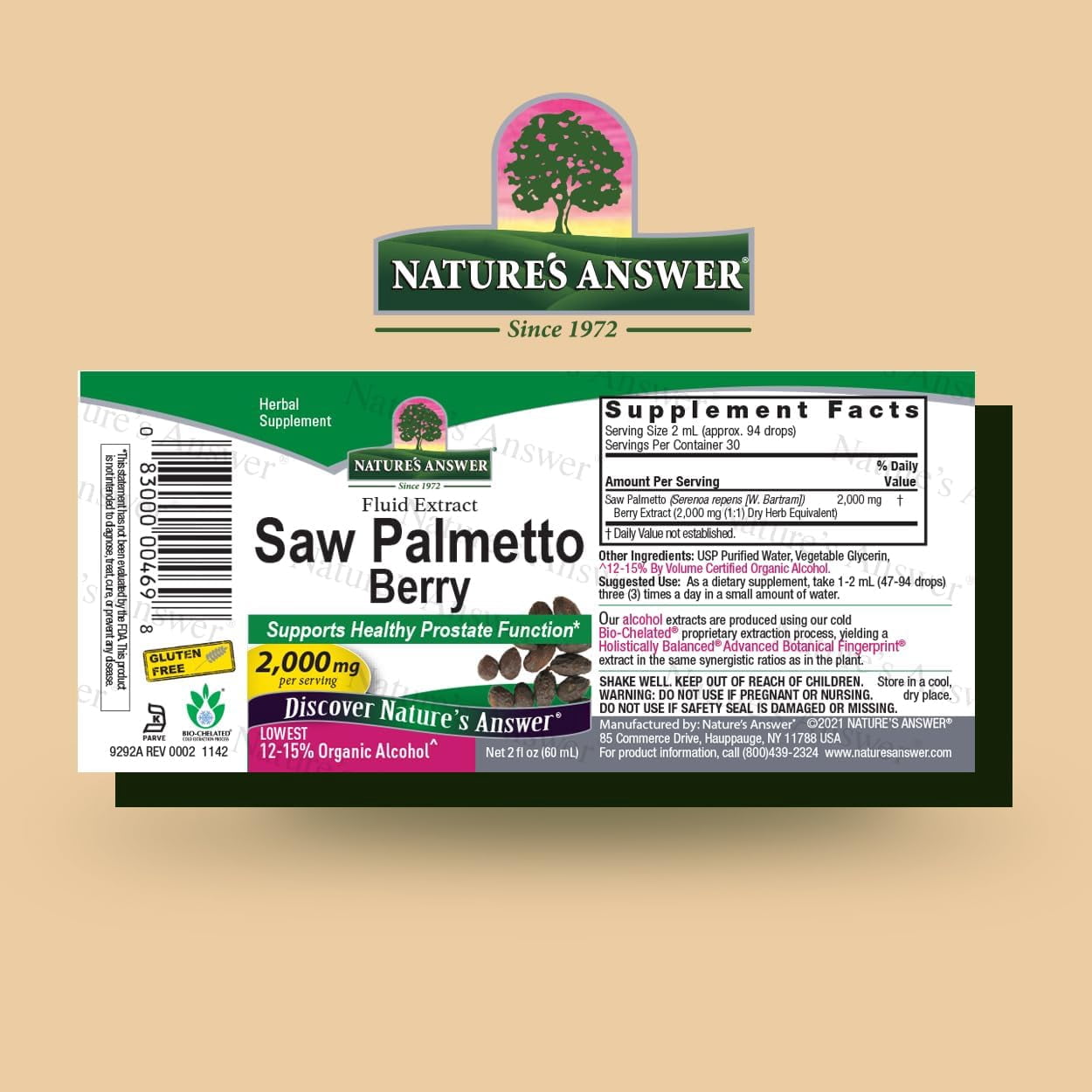 Natures Answer Saw Palmetto Berries with Organic Low Alcohol, 2 Fl Oz