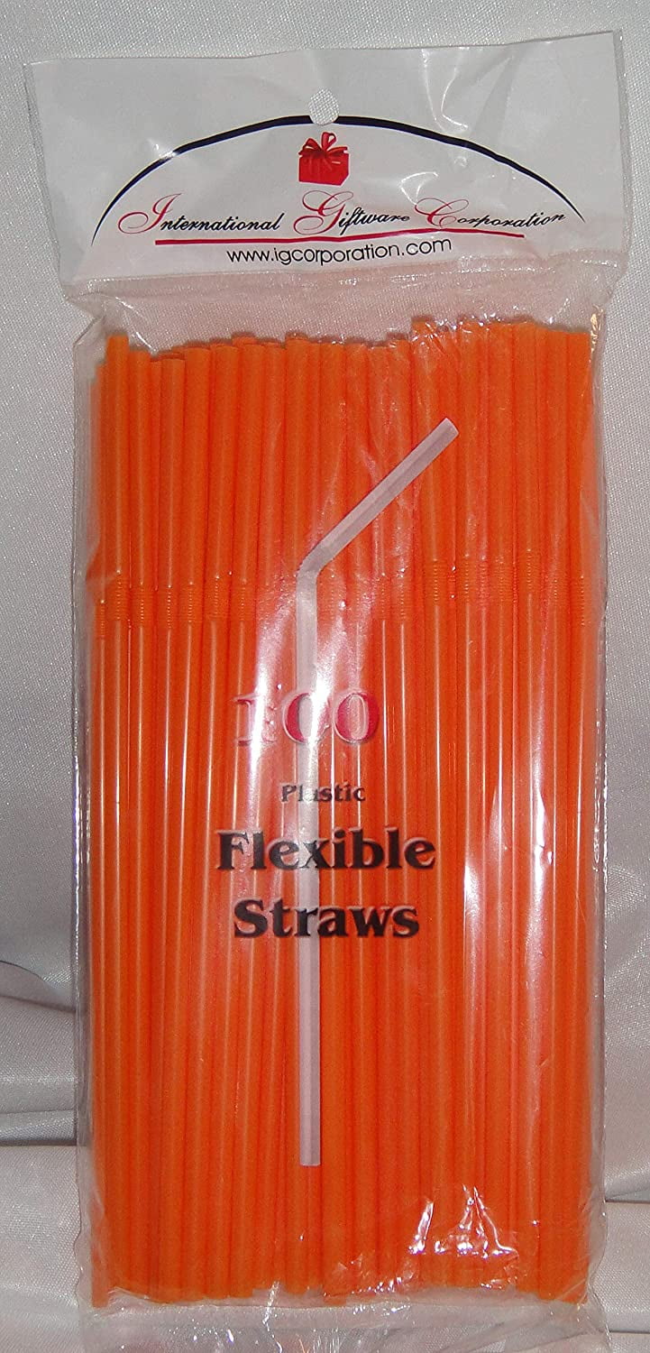 Straws 100 Orange Flex / Flexible Drinking Straws Luau Wedding