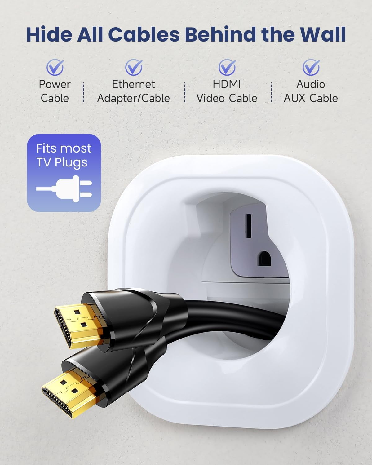 in-Wall Cable Management Kit, TV Cord Hider for Wall Mounted TV, Includes Power & Low Voltage Cables Management, Wall Cable Concealer Kit with Hole Saw Drill Attachment