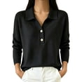 thumbnail image 2 of IUYRTFE Women Long Sleeve Collared Shirt Knit Sweater Solid Color Casual Pullover for Fall Winter Daily Wear, 2 of 5