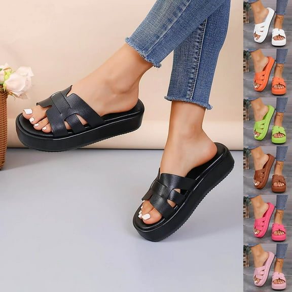 Women's Slippers Wedge Thick Sole Sandals Women Outdoor Open Toe Slip-on Solid Color Slides Women Footwear Beach Sandal Casual Wear Vacation Daily Shoes Orange 7.5