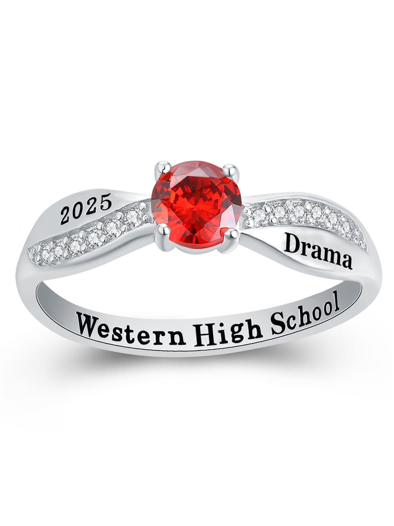 Mementos USA Custom Class Rings Sterling Silver for Women High School and College-Platinum-Dainty