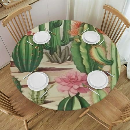 

BCIIG Cactus Plants Flowers Leaves Round Table Cover Stain Resistant Washable Indoor Outdoor Tablecloth Kitchen Dining Wedding Parties 100% Polyester Fiber 42 -46