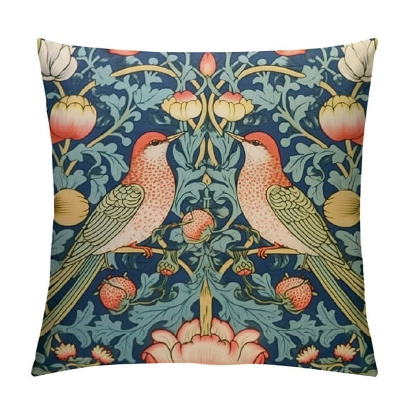 Creowell Chinoiserie Blue Sage Green Teal Pimpernel Pillow Covers Colorful Floral Bird Red Strawberry Pillow Cases Vintage Flower Throw Pillowcases Home Decor for Couch Patio Sofa Porch