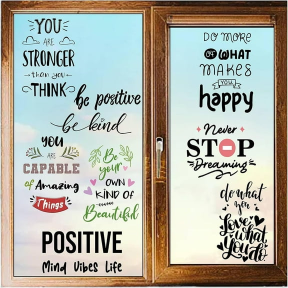 8 Styles Inspirational Quotes Words Window Decals Motivational Positive Saying Wall Stickers Clings Peel and Stick PVC Waterproof Self Adhesive for Teens Bedroom Living Room Dorm Classroom Brown