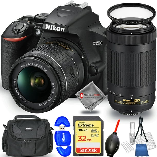 Nikon D3500 DSLR Camera with 18-55mm and 70-300mm Lenses 1588 - Essential Bundle with Sandisk ...