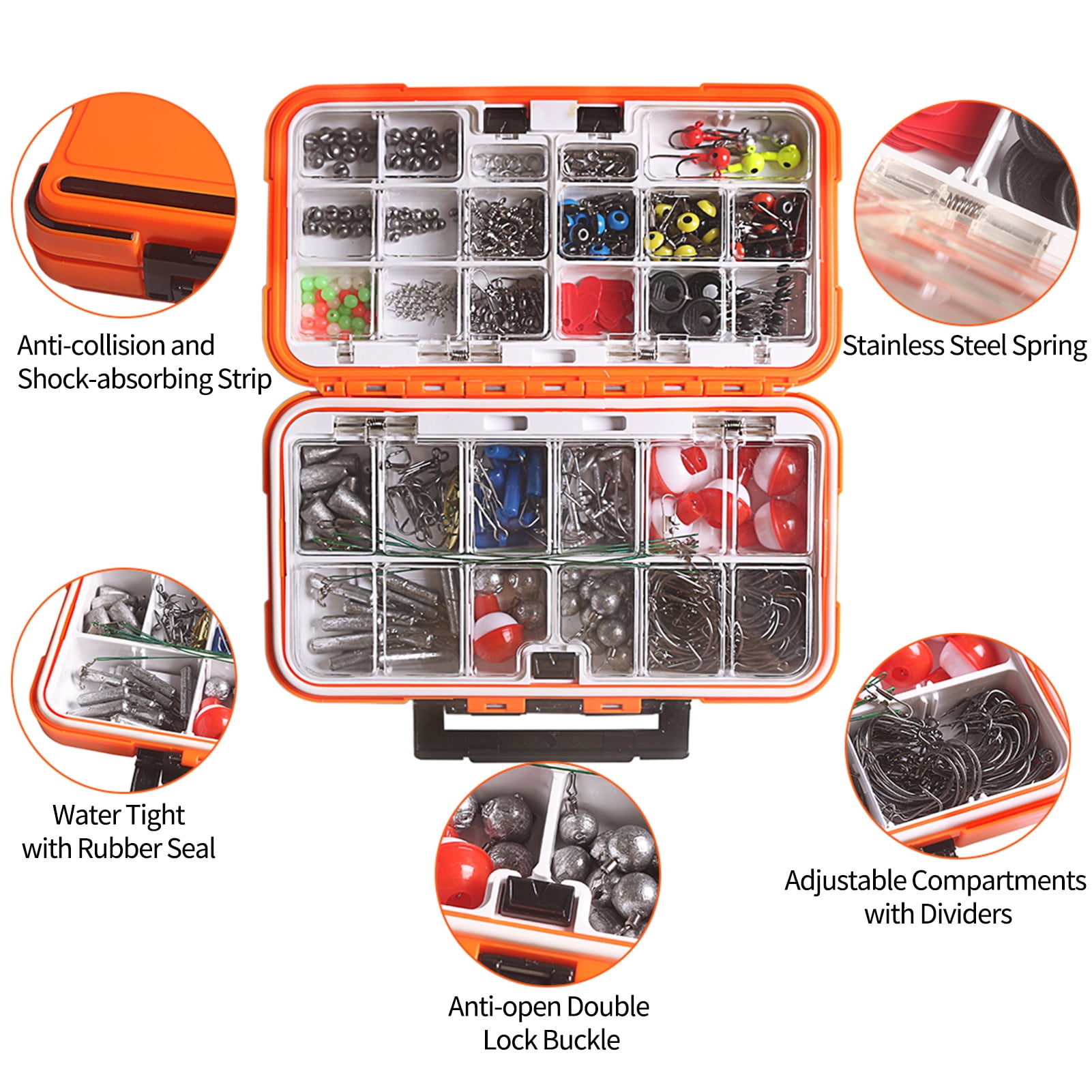 Blusea 343pcs Compact Fishing Tackle Kit - All-in-One Freshwater Hooks, Weights, Bobbers in Tackle Box, Fishing Gear Set for Bass Trout Panfish