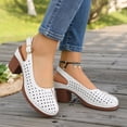thumbnail image 3 of Rokment Womens Platform Slingback Dressy Sandals 2026 Ladies Fashion Casual Hollow out Leather Closed Toe Chunky Stackable High Heels Slip on Dress Shoes with Back Strap Summer Fall White Size 9.5, 3 of 5