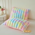 thumbnail image 2 of XeGe Set of 2 Fluffy Faux Rabbit Fur Pillowcases, Cozy Luxury Striped Plush Fuzzy Zippered Pillow Cases, Decorative Shaggy Furry Tie Dye Long Pillow Shams for Bedroom Living Room 20x36, King, Rainbow, 2 of 7