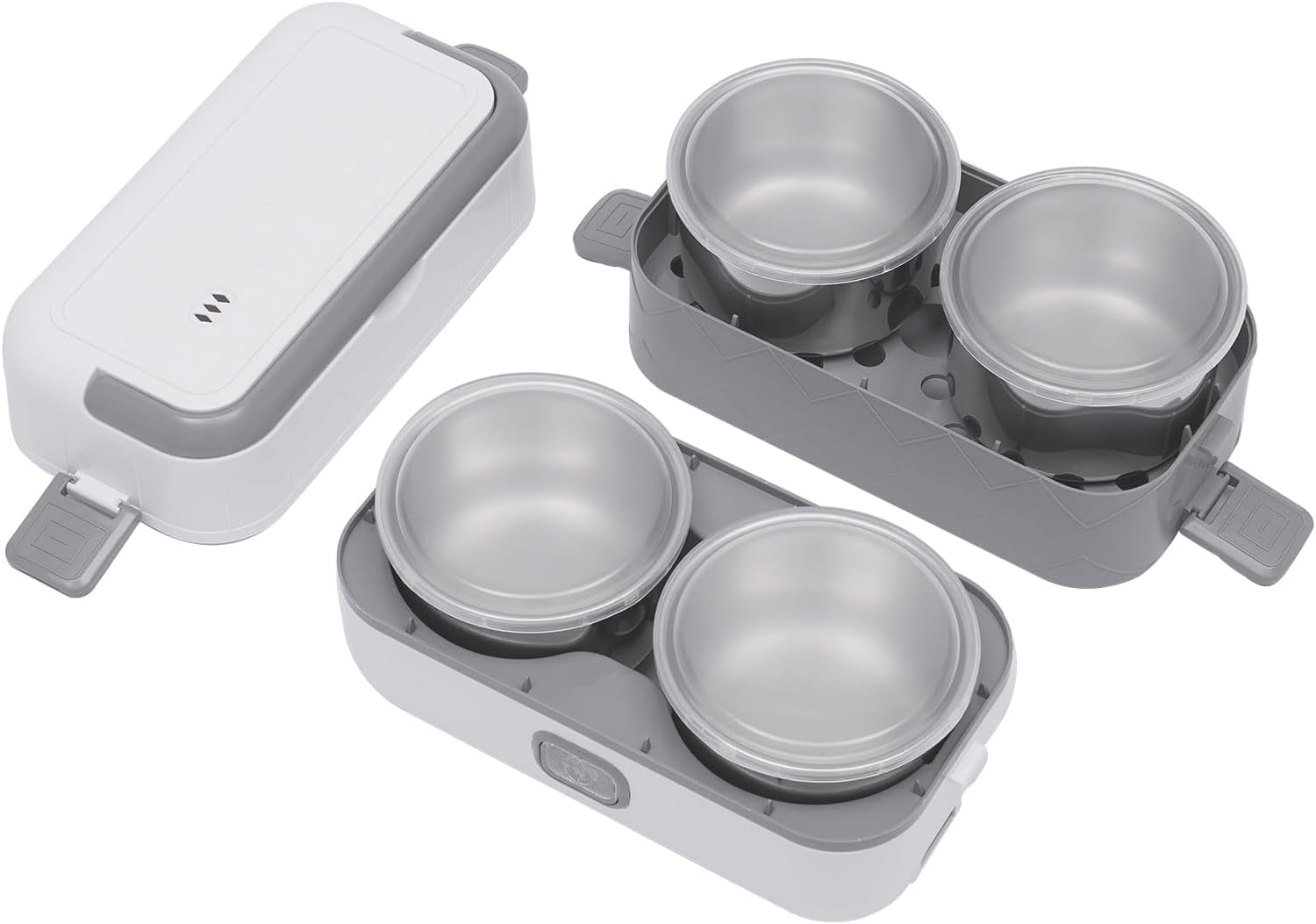 200w Electric Lunch Box Food Warmer,110v Portable lunch box warmer 2 Tiers White+Grey Heated Lunch Box with 201 Stainless Steel Container
