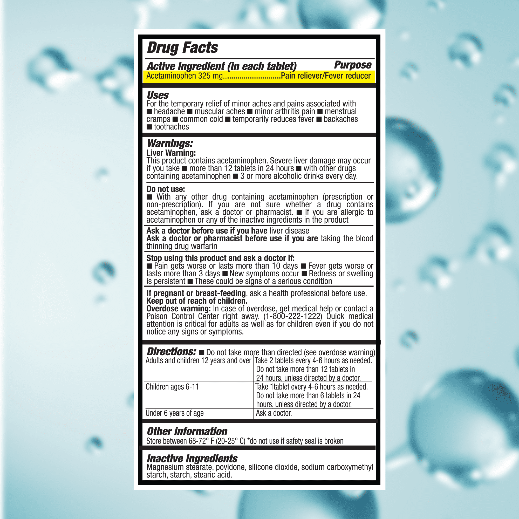 Duralgina Acetaminophen Pills, Pain & Fever Relief, 325 mg, 30 Count