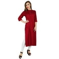 thumbnail image 3 of Bimba Women Maroon Rayon Straight Kurta Kurti Casual Summer Indian Ethnic Tunic, 3 of 7
