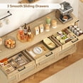 thumbnail image 4 of 63" Large Buffet Cabinet with 4 Doors and 3 Drawers, Farmhouse Buffet Sideboard Cabinet with Storage, Coffee Bar Wine Bar for Dining Room, Living Room, Natural, 4 of 8