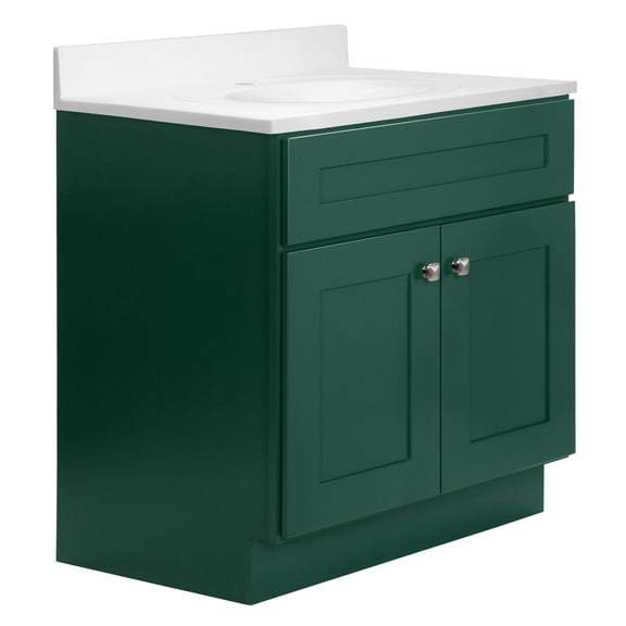 Design House Brookings Fully Assembled 31" x 22" Bath Cabinet with Single Hole Vanity Top, Sherwin Williams® Hunt Club