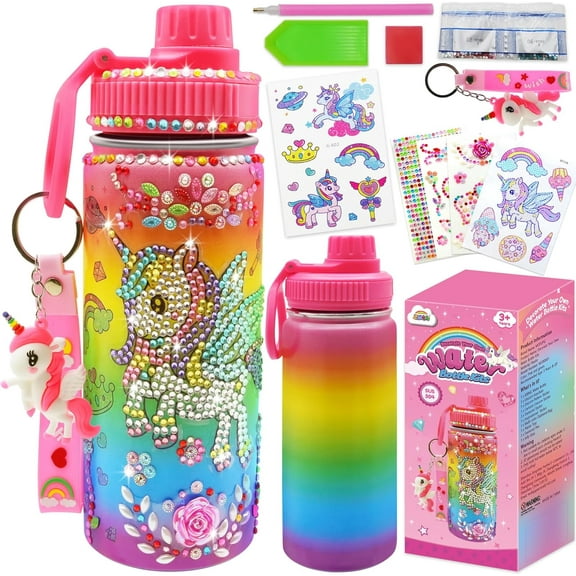 ZMLM Decorate Your Own Water Bottle Kits for Girls Age - Girl Birthdays Gifts 4-6-8-10 Year Old, Stainless Steel Unicorn Diamond Painting Crafts, Fun Arts Crafts Activity Kids Toys Christmas