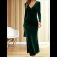 thumbnail image 4 of Vestido Elegante de Terciopelo para Mujer, con Escote en V Profundo, Cruzado A la Cadera, Liso, de Larga, para Fiesta de Noche, Cóctel o Graduación Verde Oscuro L, 4 of 9