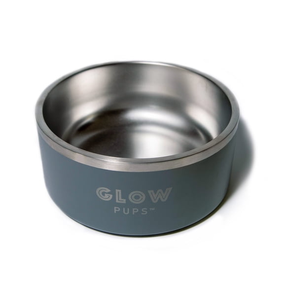 Glow Pups Stainless Steel Dog Bowl, Grey