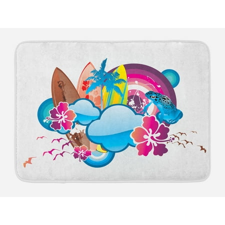Summer Bath Mat Cartoon Print Season Hot Beach Vbes With Surfing