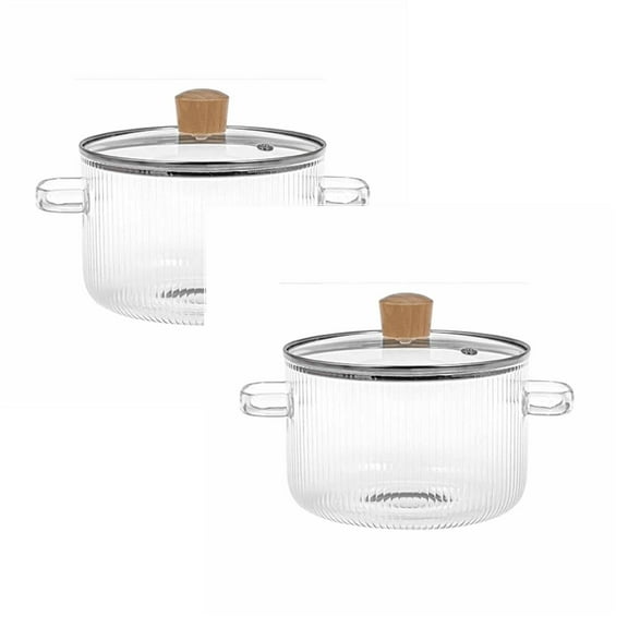 2Pack Cookware Simmer Pot Glass Cooking Pot With Lid 1.6L(54Oz) Heat Borosilicate Glass Cookware Stovetop Pot Simmer Pot For Soup Baby Food Storage Containers Home Decor