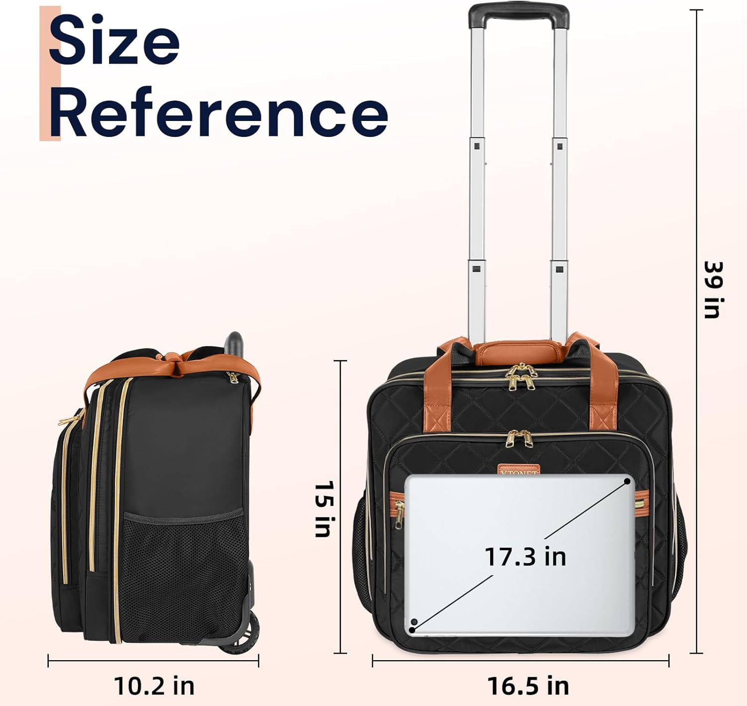 Ytonet Rolling Laptop Bag, 17.3 Inch Rolling Briefcase for Women Men, Water Resistant Computer Bag with Wheels, Black Brown