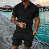 UVEASISHA Mens Golf 2 Piece,Men's Short Sets Outfits Two Piece Summer Tracksuit Short Sleeve Polos Shirt and Short Sets Summer Outfits for Men 2025 Plus Size Black