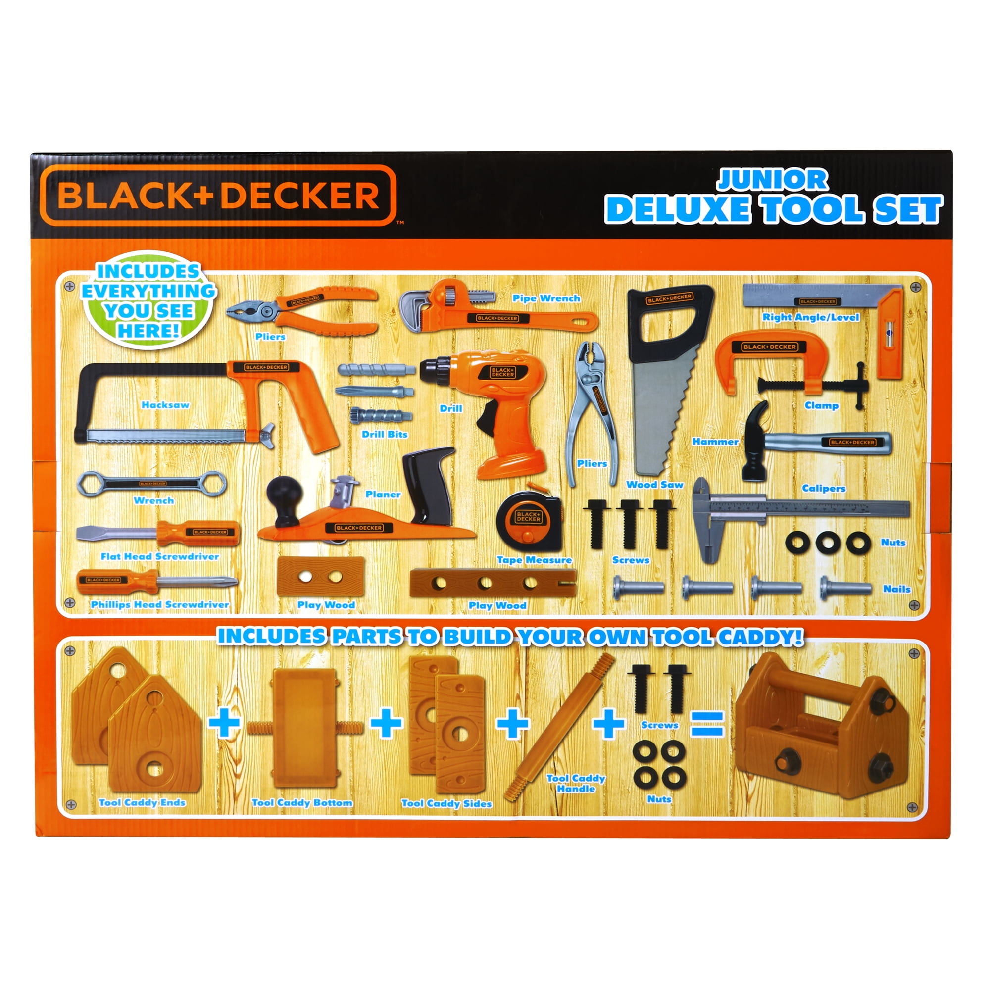 Black & Decker Junior Deluxe Tool Set 85 Tools & Accessories Working Drill  NEW