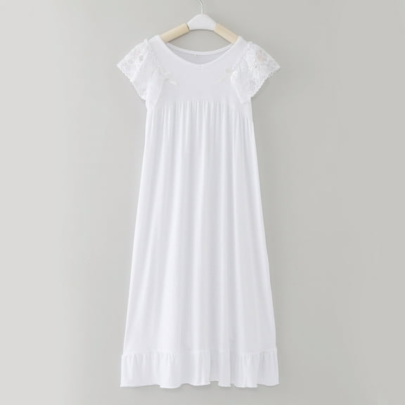 Rhuody 9-10 Years Teen Clothes For Girls Solid Color Sundress Round Neck Short Sleeve Dresses For Girls Fashion Summer Pretty Daily Wears White