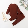 thumbnail image 3 of Pandaie 0-2T Newborn Baby Boy Girl Clothes Button Long Sleeve Romper Bodysuit Pants Set Infant Ribbed Fall Winter Outfits Coffee, 3 of 8