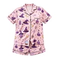 thumbnail image 5 of MuXiKeJi Clothes Halloween Pajamas Women,Cute Halloween PJS for Women Ghost Pumpkin Print Silk Short Sleeve Button Tops Matching Shorts Set Cute Plus Size Pjs,Women Halloween pjs 2Piece, 5 of 5