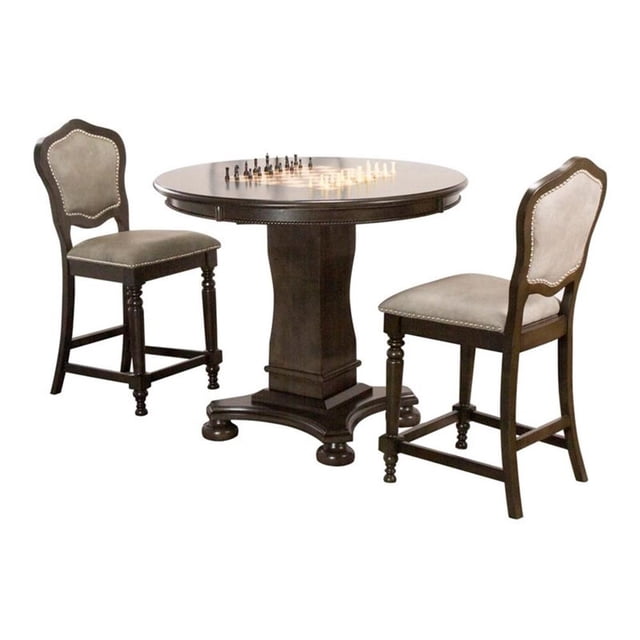 Sunset Trading Vegas Ensemble de Salle à Manger/table d'Échecs/de Poker en Bois de 42,5 Po, 3 Pcs, Gris