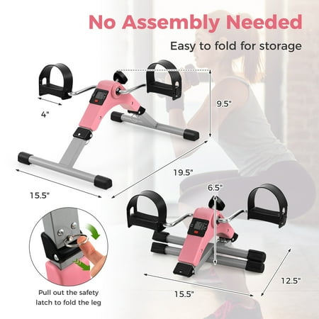 Costway - Under Desk Exercise Bike Pedal Exerciser with LCD Display for Legs & Arms Workout Pink - Pink