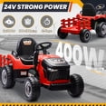 thumbnail image 3 of Joyracer 24 Volt Ride on Toys, Ride on Tractor w/ Tiltable & Detachable Trailer, 2x200W Power Car Wheels for Kids, Remote Control, Bluetooth, Shifter, Music, Red, 3 of 11