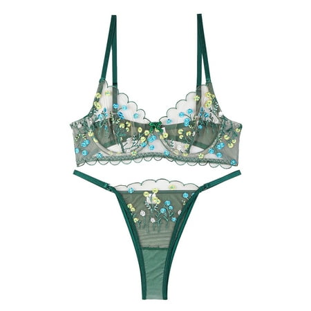 Yuhangmm Womens Sheer Floral Embroidery Lace Bra With Trim Lightweight Transparent Underwear Underwire Lingerie for Women