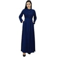 thumbnail image 3 of Bimba Robe Jilbab Unie à Col Mandarin pour Femme avec Poches, Manches Longues, Maxi, 3 of 9
