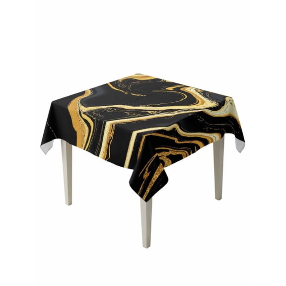 Black Gold Marble Table Cloth, Modern Geometric Textured Waterproof Tablecloth for Square Tables, Reusable Washable Fabric Table Cover for Restaurant Kitchen Dining Tables 54"x54"