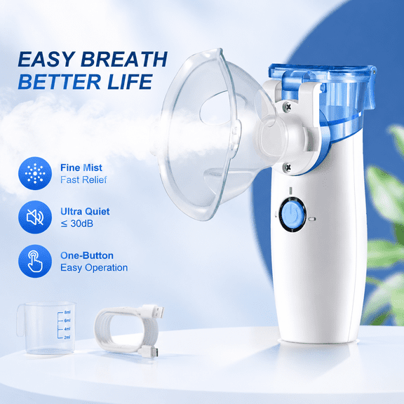 Compact 5‑Micron Cool Mist Humidifier – USB Rechargeable, Ultra‑Quiet for Desk, Car, Bedroom & Travel (Blue)