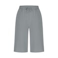 thumbnail image 5 of Jean Shorts Womens Stretchy Wide Leg Capris Pants Plus Size Women Elastic Waist Pockets Side Slit Lightweight Casual Summer Beach Travel Cropped Pants Gray L, 5 of 6