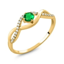 Gem Stone King 18K Yellow Gold Plated Silver Round Green Simulated Emerald Ring for Women (0.61 Cttw, Gemstone Birthstone, Available in Size 5, 6, 7, 8, 9)
