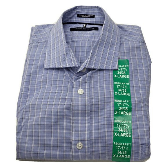 Tommy Hilfiger Mens Regular Fit Stretch Shirt  XL-34/35/Blue Plaid/White