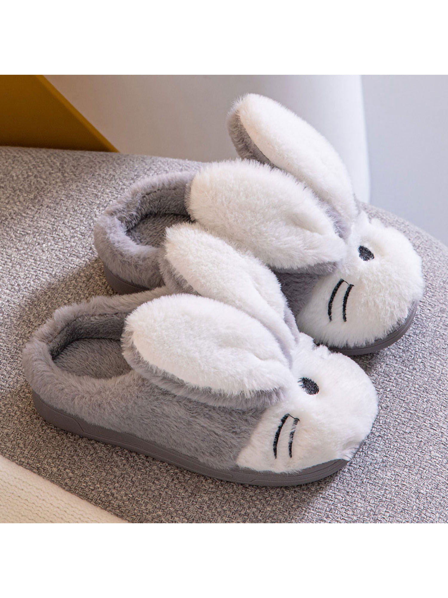 Girls Fluffly 3D Novelty Slippers Animal Bunny Rabbit Mouse Slip On Mules