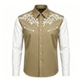 thumbnail image 3 of KHONTS Boys Kids Western Cowboy Shirts Collared Button down Long Sleeve Tops Summer Vacation Tees,Size 6-15 Years Khaki 170, 3 of 4