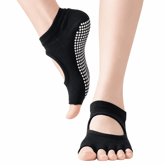 FLORNIX Women's Non-Slip Toeless Socks, Black, 3 Count