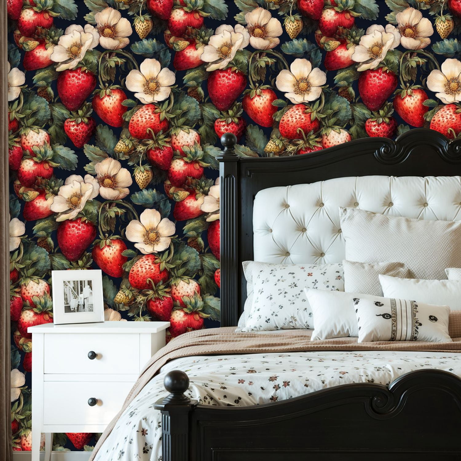 Peel and Stick Wallpaper 23.6in x 9.8ft Vibrant Strawberry Blossom Floral Intricate Detailing Contact Paper Vinyl Self-Adhesive Removable Wall Paper for Bedroom Kitchen Cabinet Décor Renter Friendly