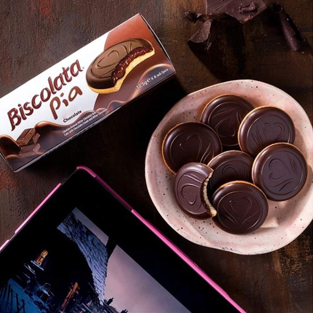 Biscolata Pia Cookies with Chocolate – 4 Pack Dark Chocolate Soft Baked Cookies Snacks