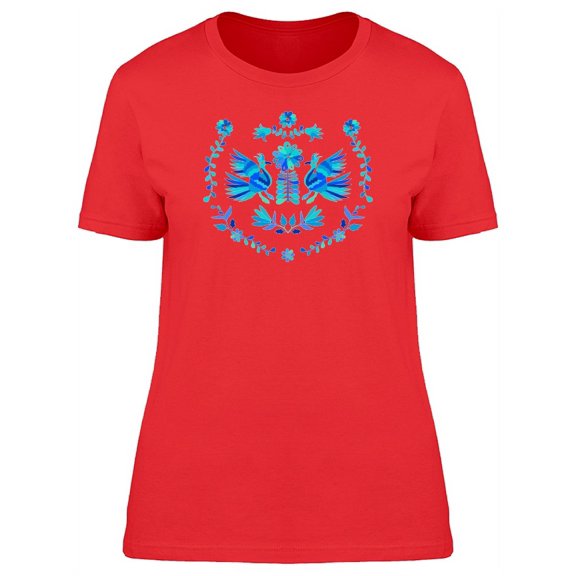 Mexican Otomi Blue Artwork T-Shirt Women -Image by Shutterstock, Female Large