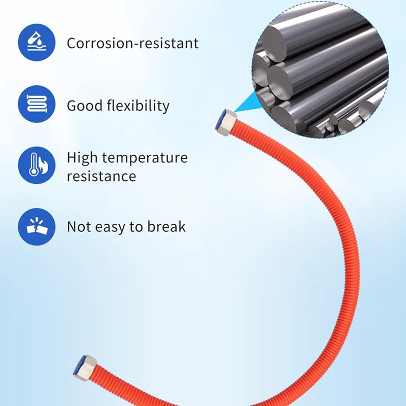 Flexible Stainless Steel Corrugated Water Heater Connector, Hot and Cold Color Water Heater Hose, 1/2inch FIP