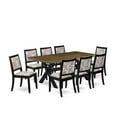 thumbnail image 2 of East West Furniture X677X2630-9 Dining Room Set, Distressed Jacobean - A Table & 8 Stackable Chairs with White & Gray Pattern Faux Leather Fabric - 9 Piece, 2 of 6