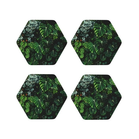 

Fuzoiu Lush Foliage Green Plant Print Leather Coasters Set Drink Coasters Set of 4 for Tabletop Protection Durable PVC Coasters Home Décor and Housewarming Gift-Hexagon
